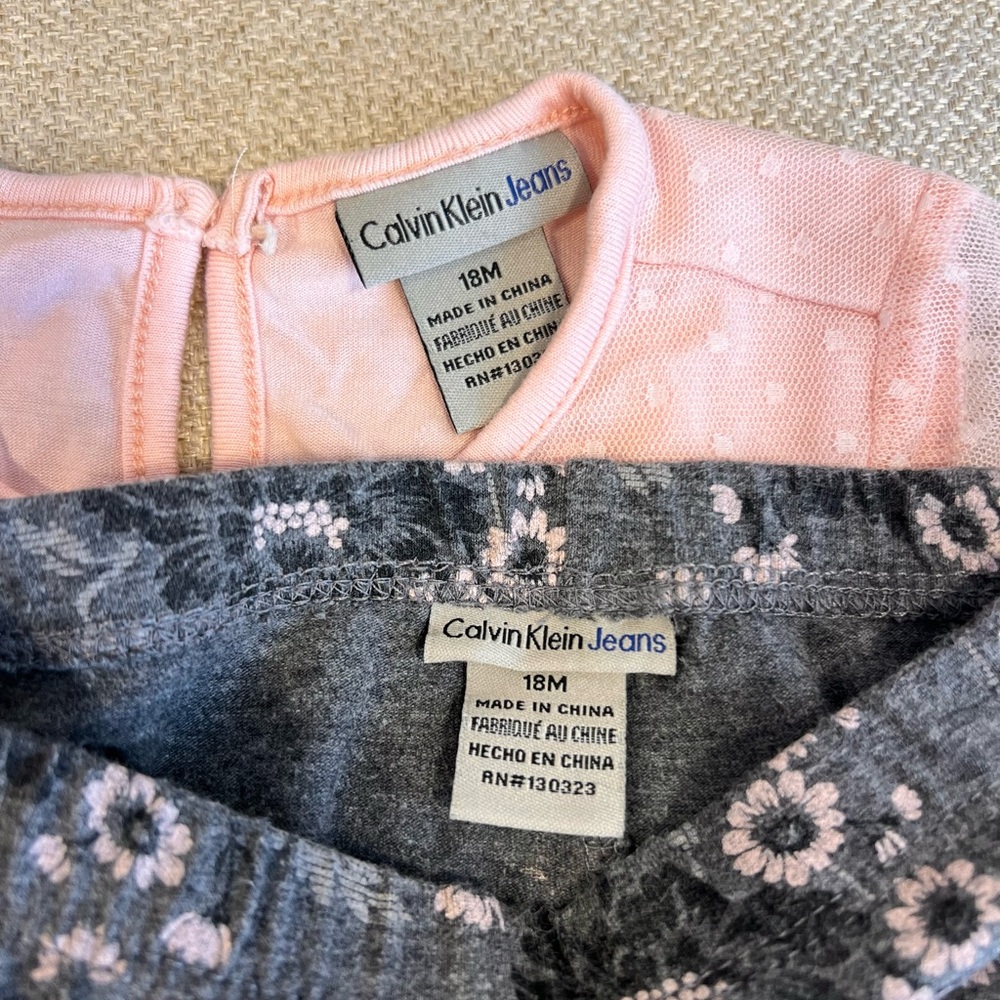 Calvin Klein Jeans Toddler Girl 18M Pink Swiss Dot Tulle Top,Floral Leggings Set - Picture 7 of 9
